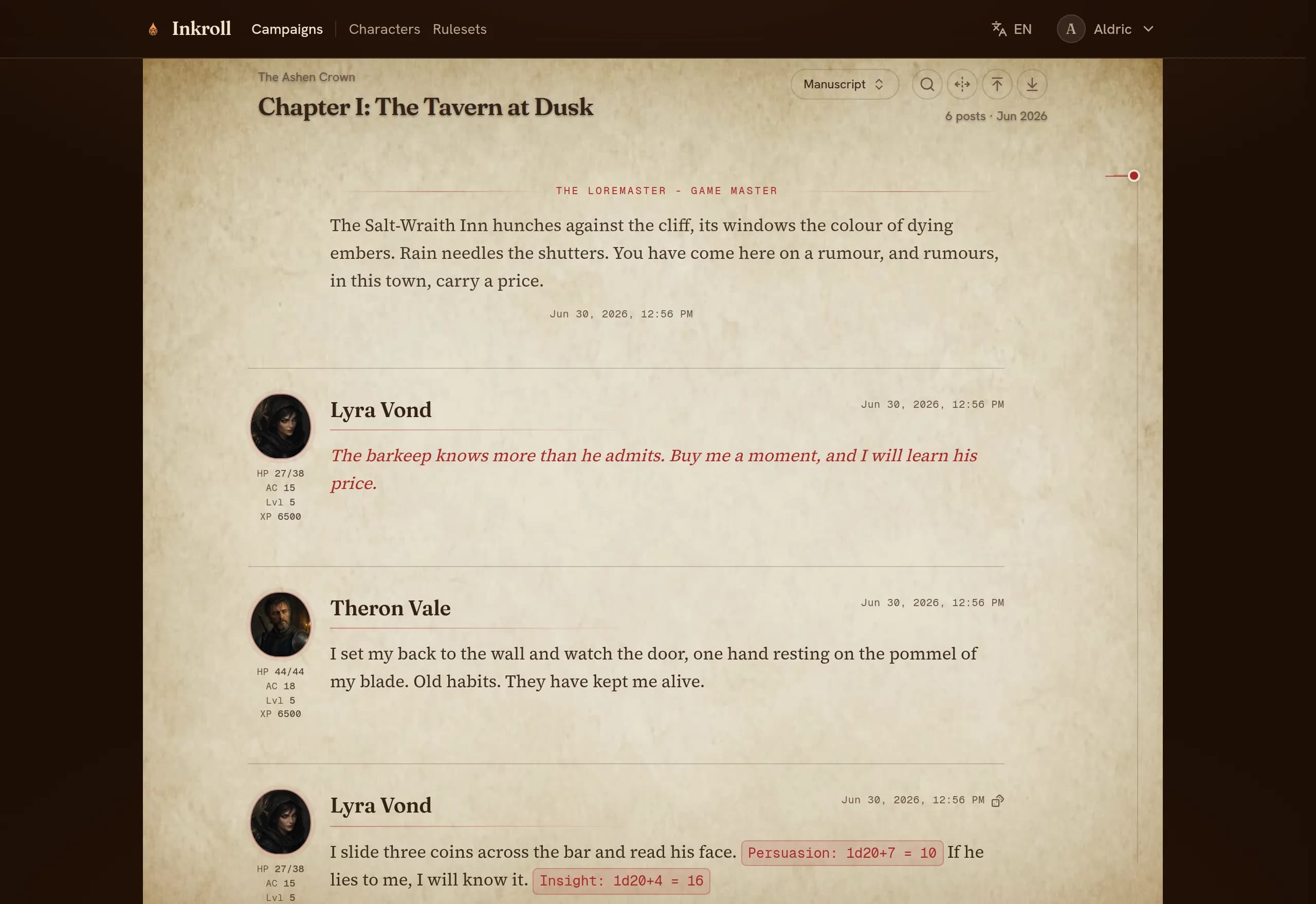 The Manuscript post layout