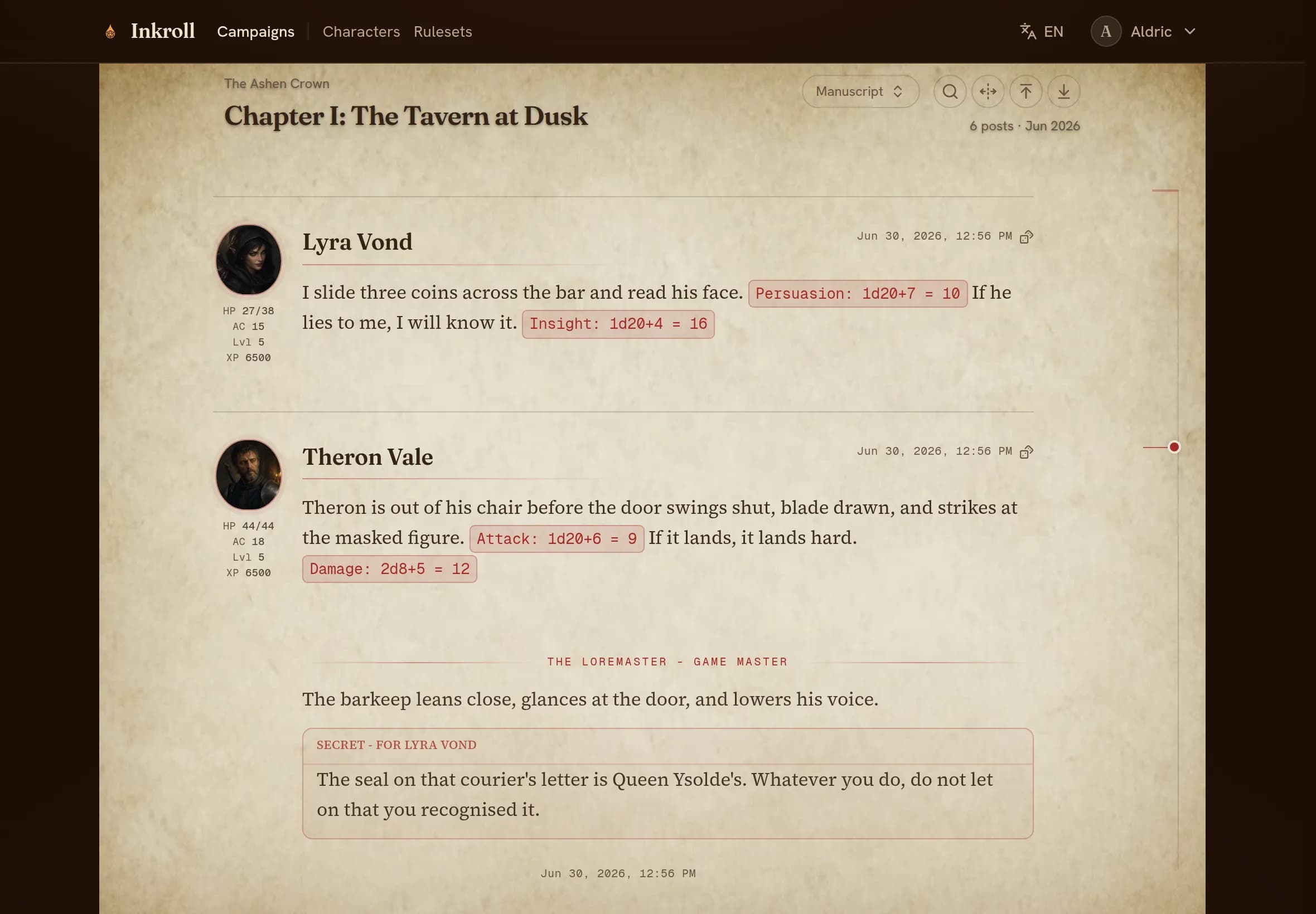 A sealed passage in a post, addressed to a single character